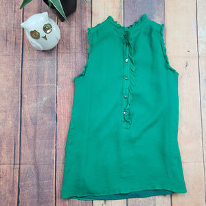 J. Crew Sleeveless Emerald Green Silk Blouse Sz 0